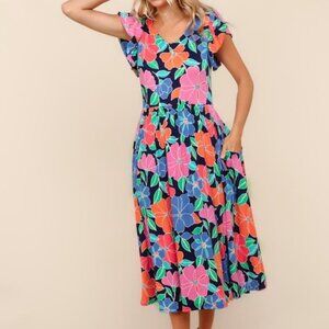 Hibiscus Blue Midi Dress